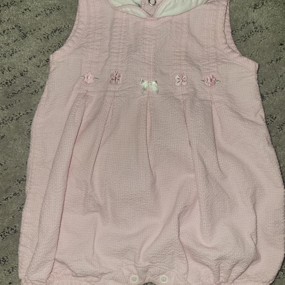 Vintage Pink Baby Romper with Embroidered Details